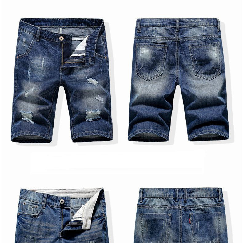 Men's Five-point Ripped Denim Shorts