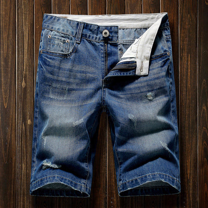 Men's Five-point Ripped Denim Shorts